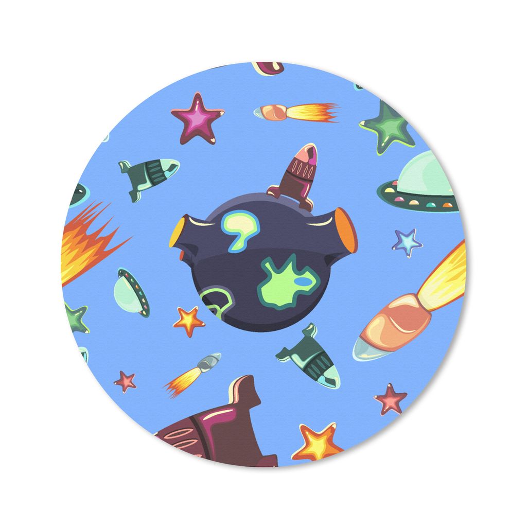 MuchoWow Mauspad Mousepad Weltraum - Regenbogen - Ufo - Rakete - Design 40x40 cm - Mousepads - Maus Mat - Pad - Mausunterlage - Schreibtisch Acce...