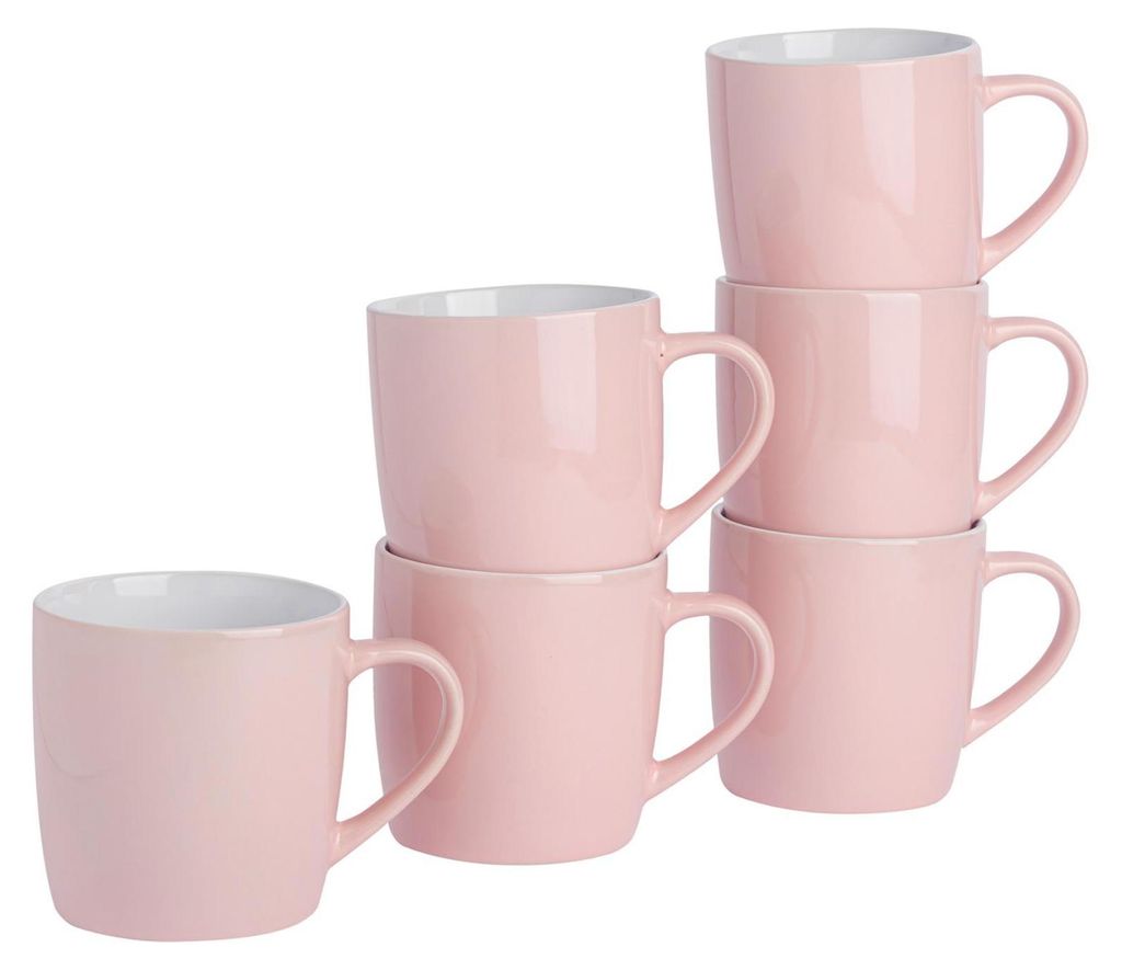 Argon Ta Farbige Kaffeetassen – 350 ml – Rosa – 6er-Pack – Robuste Teetasse aus Steingut, spülmaschinen- und mikrowellengeeignet