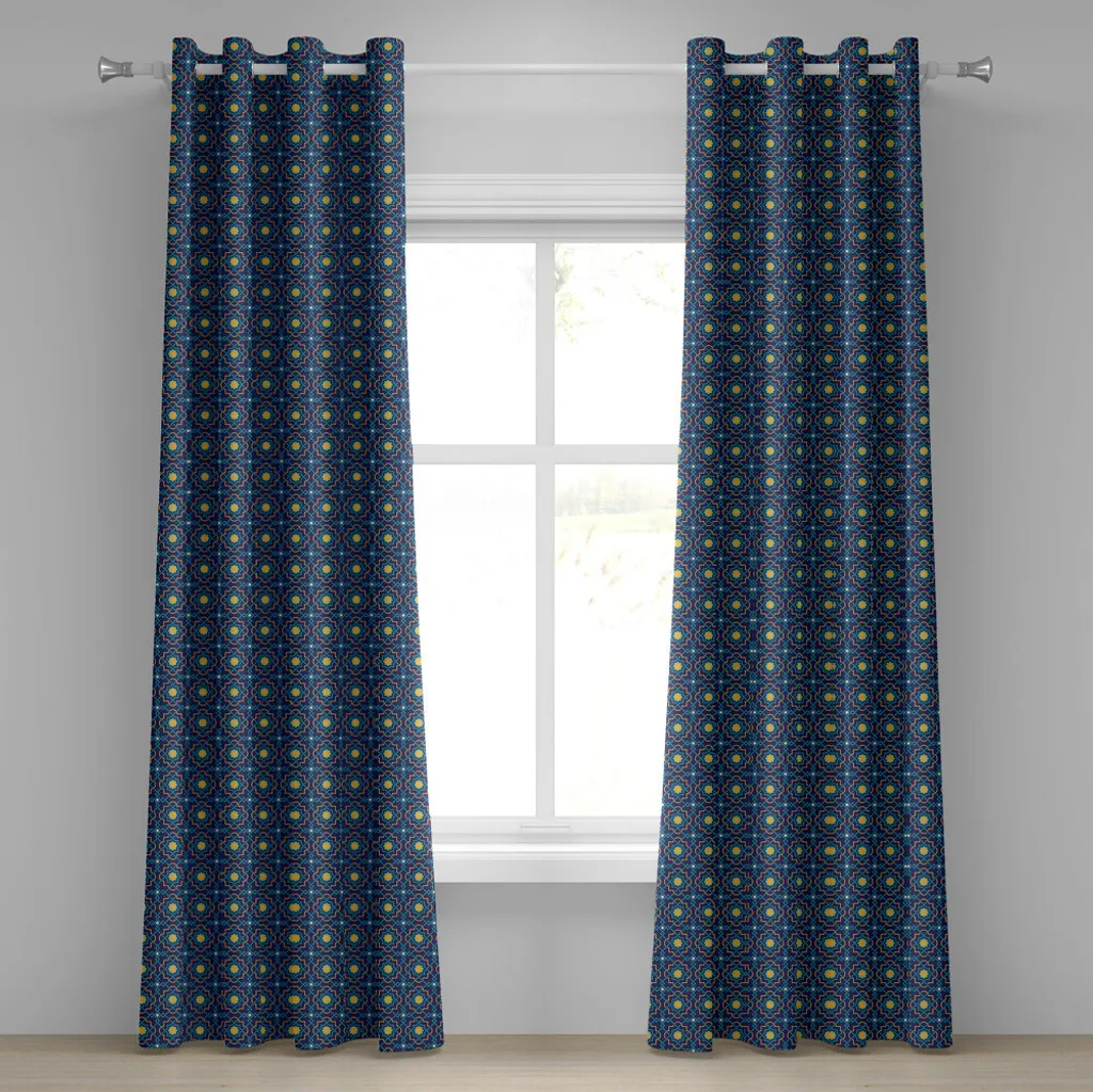 Rideau à œillets pour salon décoratif 280x175cm Quatrefoil Bleu