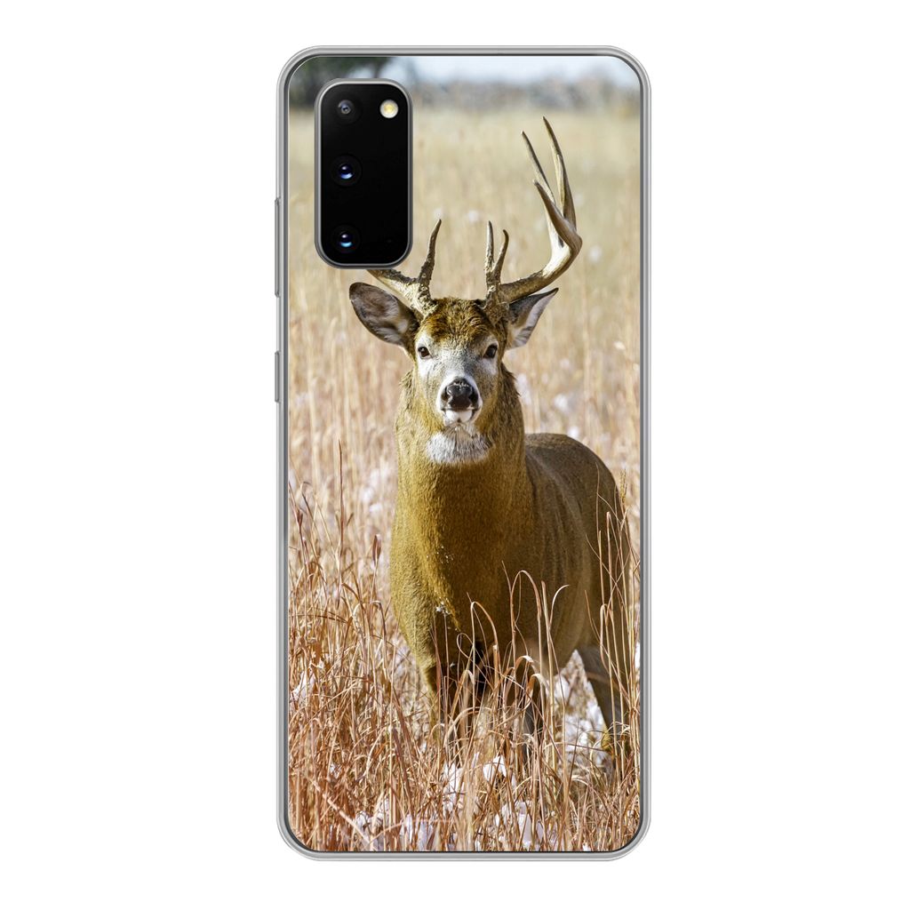 MuchoWow Handyhülle Schutzhülle Hülle für Samsung Galaxy S20 Hirsche - Gras - Herbst - Tiere - Natur - Geweih Silikon Softcase Handy Hülle -...