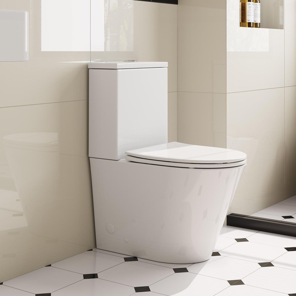 HOROW Spülrandlos Stand WC mit Spülkasten Komplettset, Keramik Stand Toilette mit Zwei-Mengen-Spülsystem, mit Toilettendeckel mit Absenkautomatik