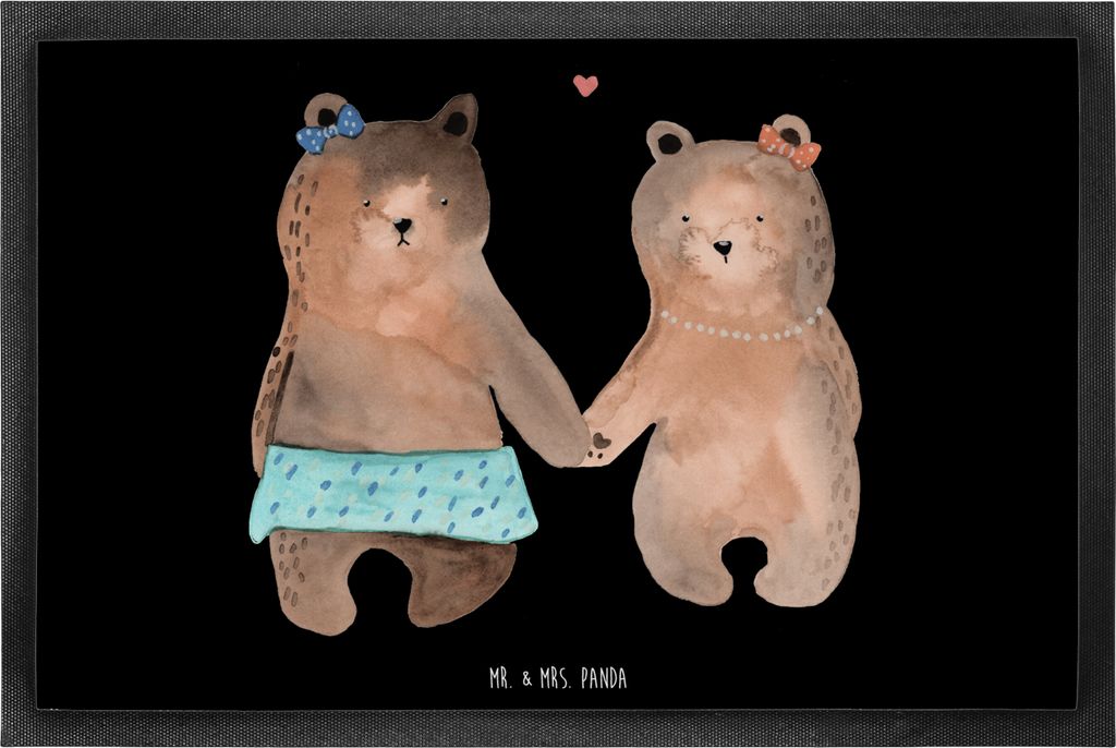 Mr. & Mrs. Panda Gummimatte Bär Freundin 60 x 90 cm - Schwarz - Geschenk, Fußabstreifer, Bodenvorleger, bodenmatte, Teddy, Schmutzfangmatte, fuß...