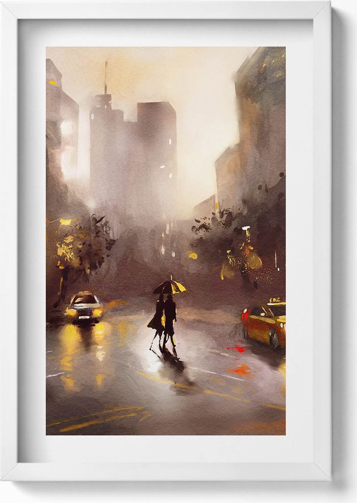New Yorker Straßenansicht– Wandbild mit Rahmen – Gerahmtes Bild – Wanddekoration – 40x60 cm – Weiß