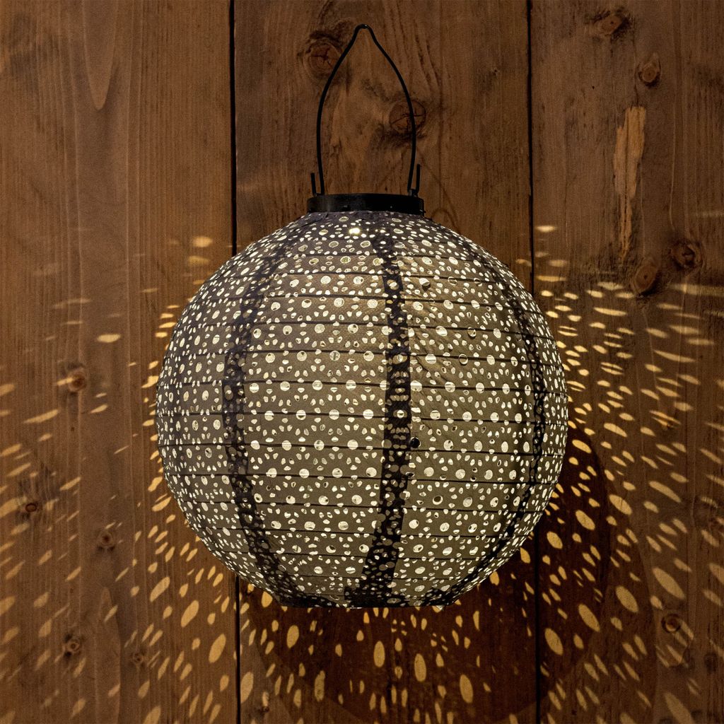 1.03 Hochwertiger Solar Lampion aus Papier - ca. Ø 25 cm - LED beleuchtet - Farbe: Schwarz (rund)