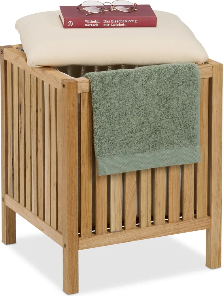 Relaxdays Portabiancheria Noce con Seduta: Offerta Arredo Bagno 2-in-1