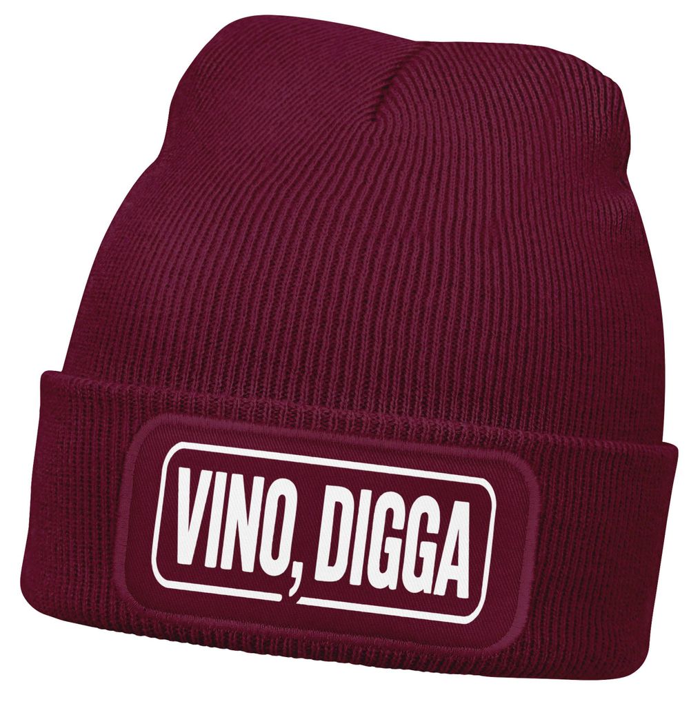 Damen Beanie Strickmütze mit Spruch Vino Digga Aufdruck Lustig Damenmütze Wein Print Moonworks