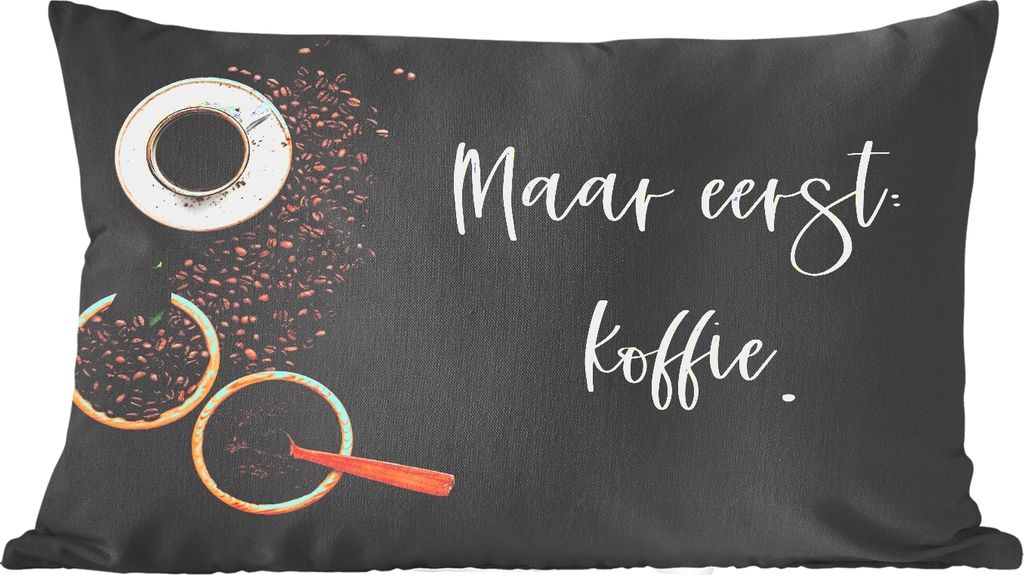 MuchoWow Zierkissen Sofakissen Wohnzimmer Dekokissen 50x30 cm Espressotassen - Kaffee zuerst - Zitat - Sprichwort - Wohnzimmerdekoration - Polste...