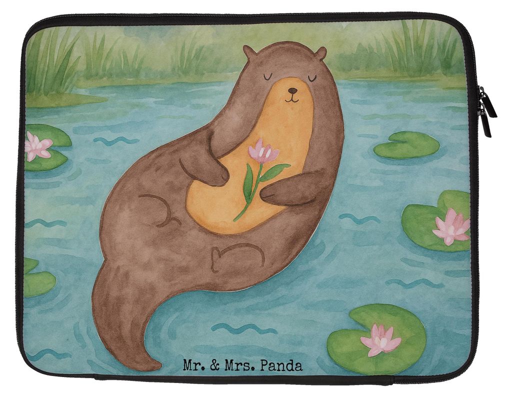 Mr. & Mrs. Panda Laptop Hülle Otter Seerose Design 27 x 36 cm - Weiß - Geschenk, Sleeve, Fluss, Wasser, Notebook, Tasche, Seeotter, Laptoptasche,...