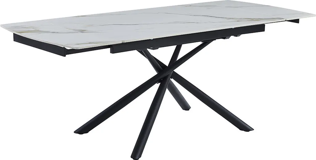 Table à manger 140-200x90 cm Plateau Marbre Blanc et Pieds Métal Doré
