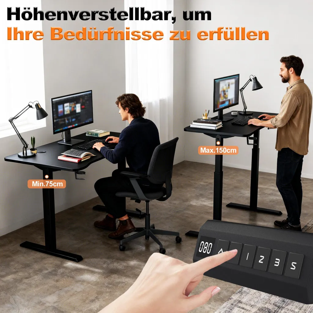 VA-Cerulean scrivania regolabile in altezza 140 x 60 cm scrivania per computer in piedi, scrivania da gioco scrivania per ufficio scrivania per computer portatile scrivania con vassoio per la gestione dei cavi e gancio per le cuffie (nero) - 4