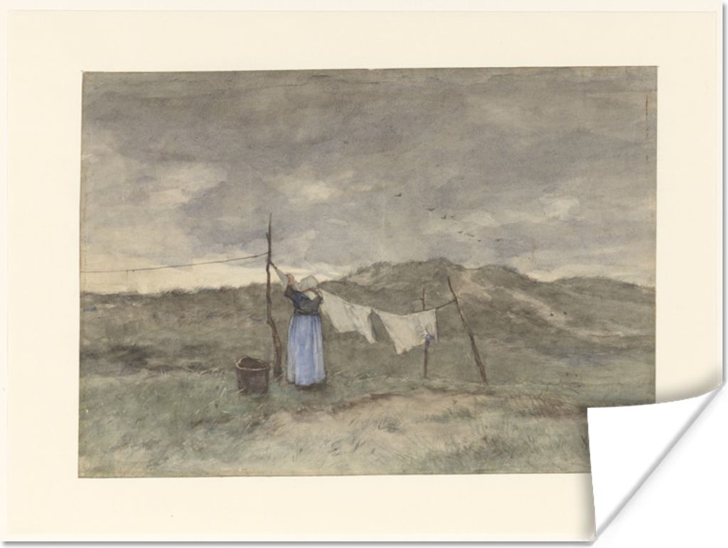 MuchoWow Poster Frau auf einer Wäscheleine in den Dünen - Gemälde von Anton Mauve 80x60 cm - Kunst für zu Hause