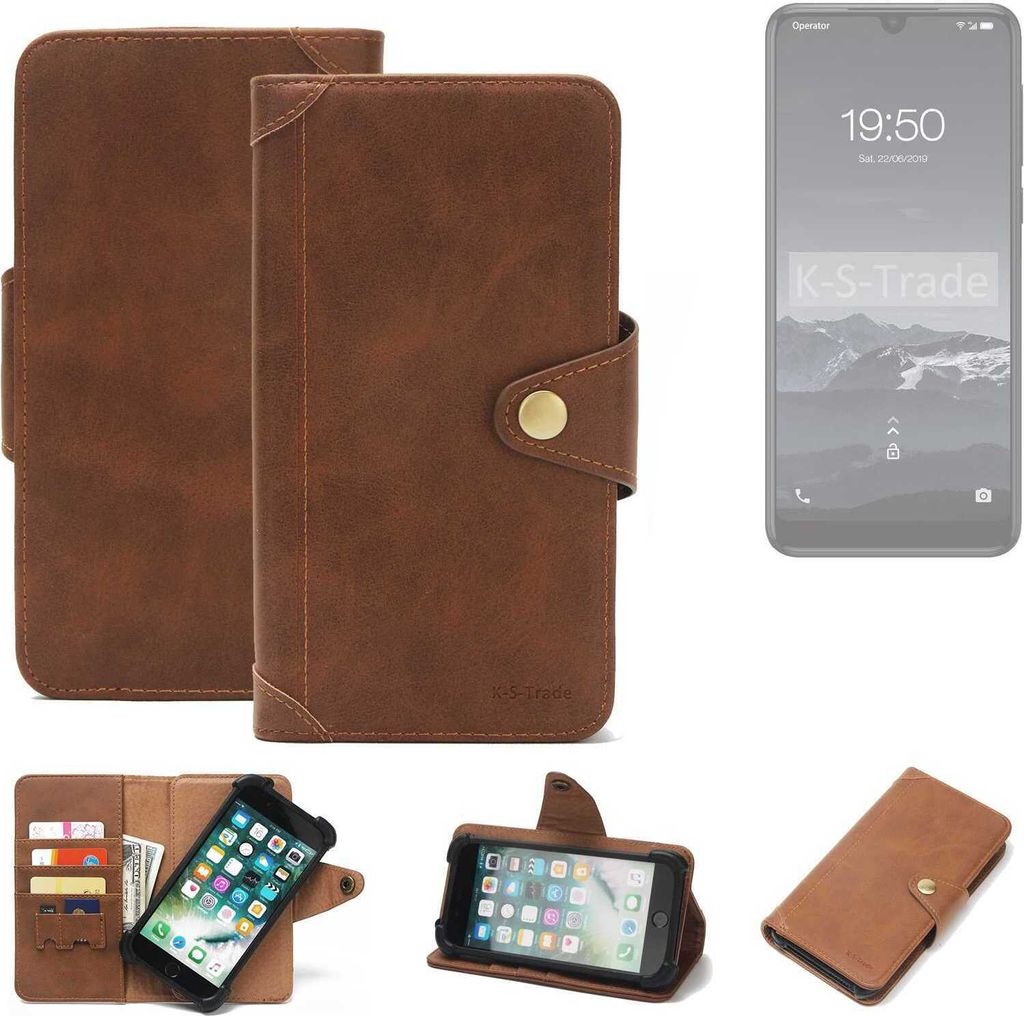 K-S-Trade Handyhülle kompatibel mit Qilive Q3 Schutz Hülle Walletcase Bookstyle Tasche Case Handytasche Wallet Flipcase Cover PolyurethanBraun (1x)