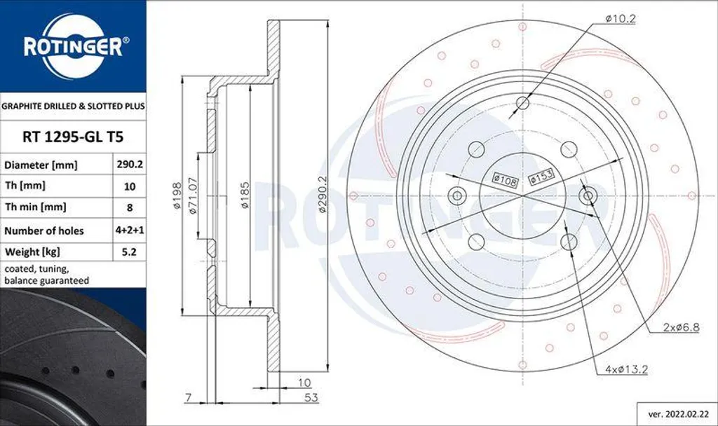 Disque de frein anti-vibration RT 1295-GL T5 pour corriger le freinage