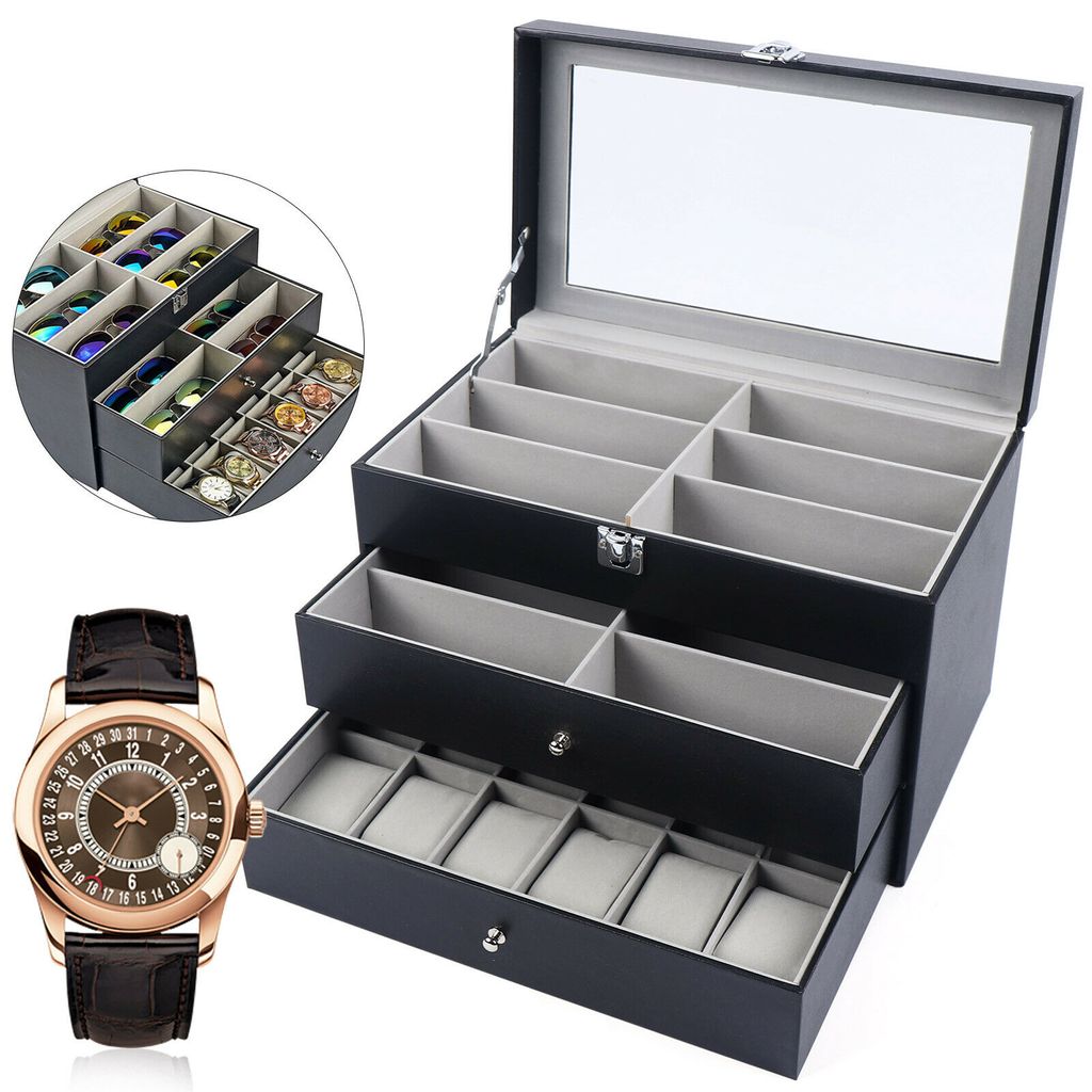 1x Uhrenkasten für 10 Uhren Schmuckkasten Uhrenbox Uhrenkoffer Uhren Kasten Box 
