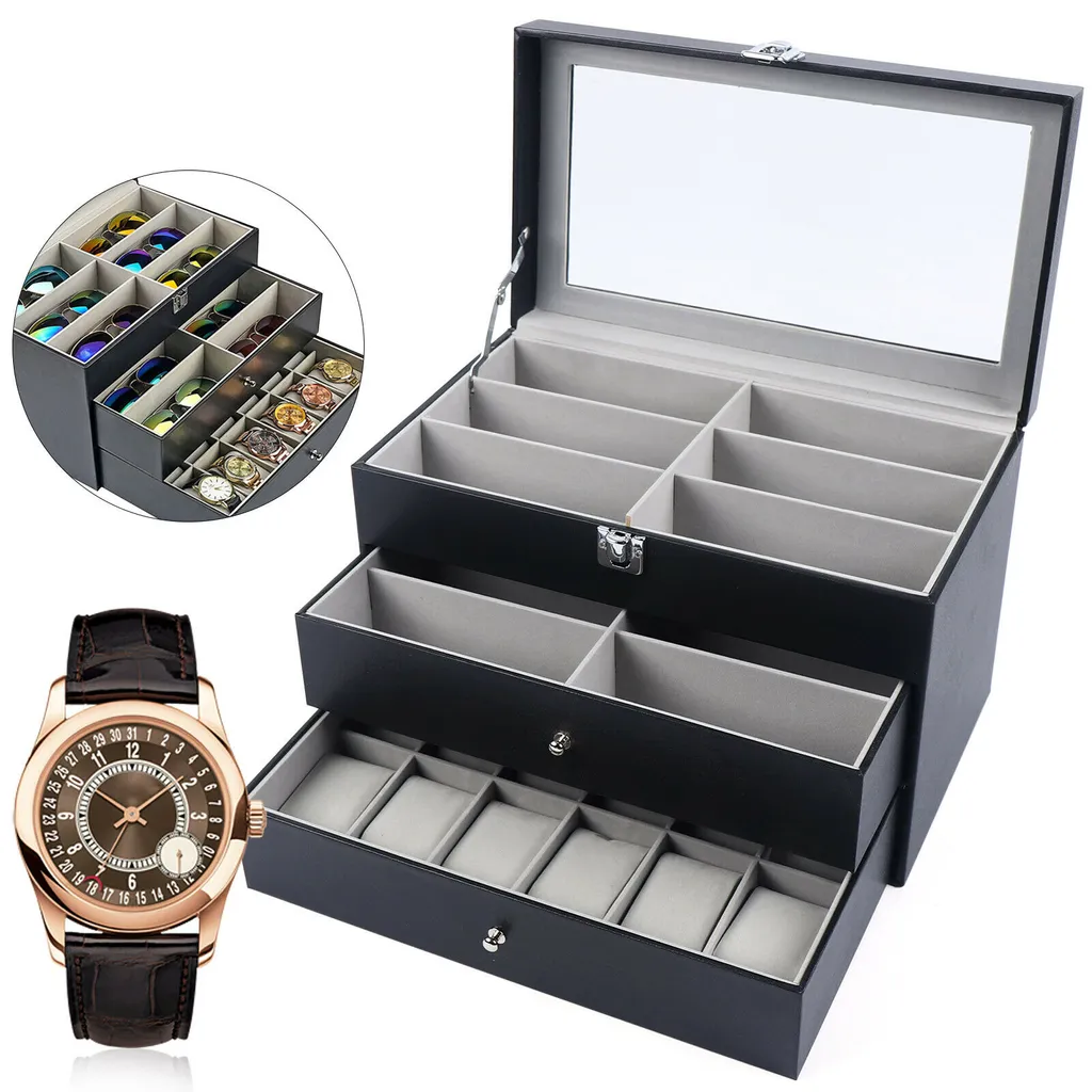 Coffret de rangement bijoux et montres avec vitrine pour 12 montres
