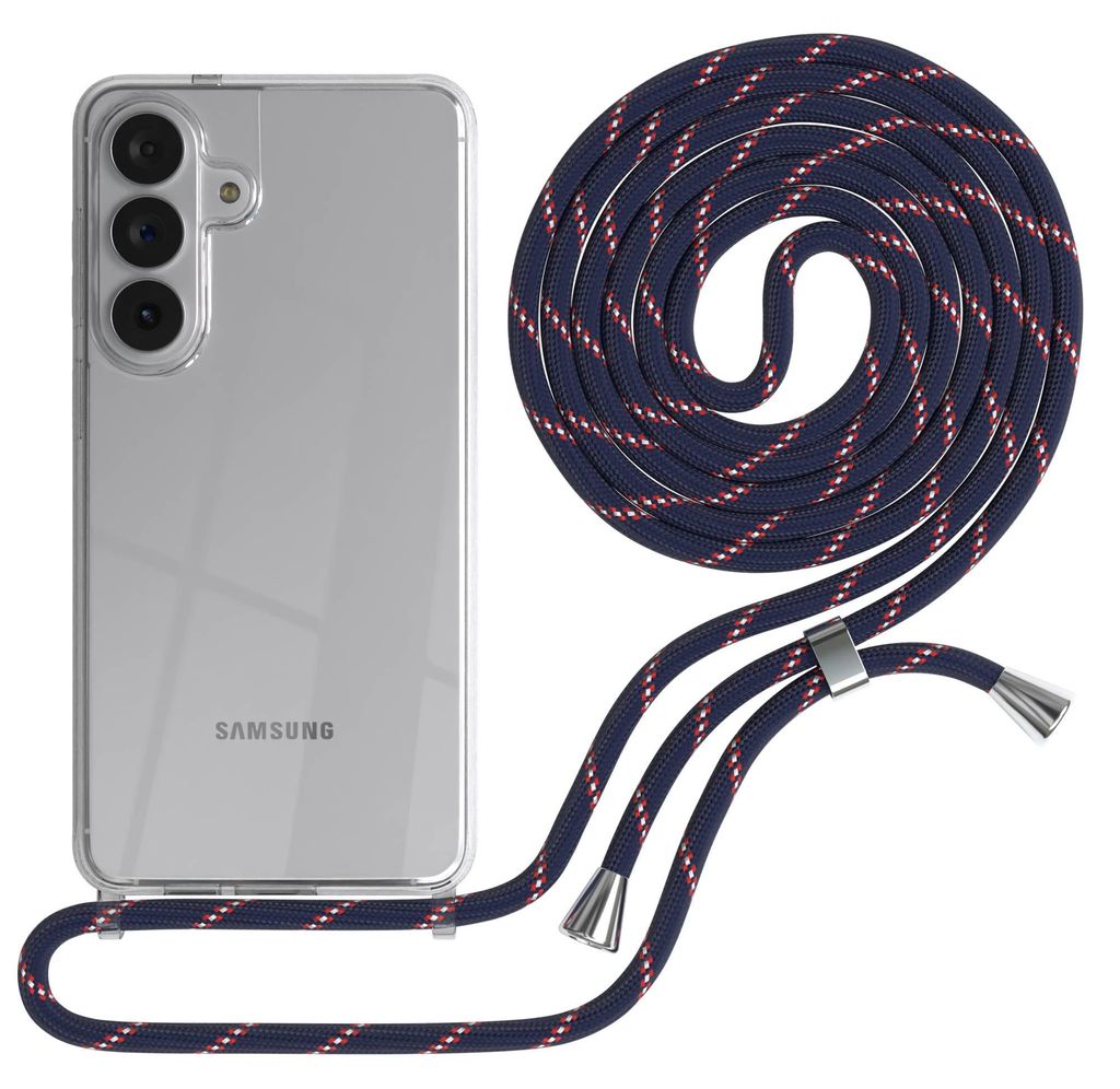 EAZY CASE Handykette kompatibel mit Samsung Galaxy S26 Plus, Handyhülle mit Umhängeband, Handykordel, Schutzhülle Clear, Band in Blau