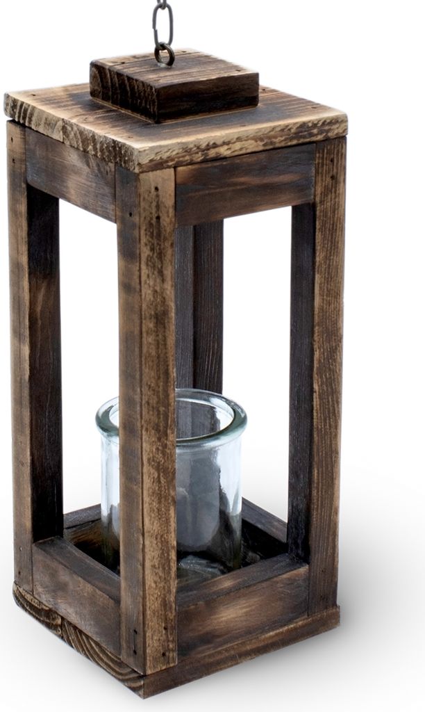 1.09 Lanterne en bois à suspendre avec insert en verre - Image du produit 