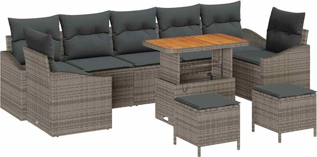 vidaXL Gartensofa-set mit Kissen 10 pcs Grau Poly-Rattan