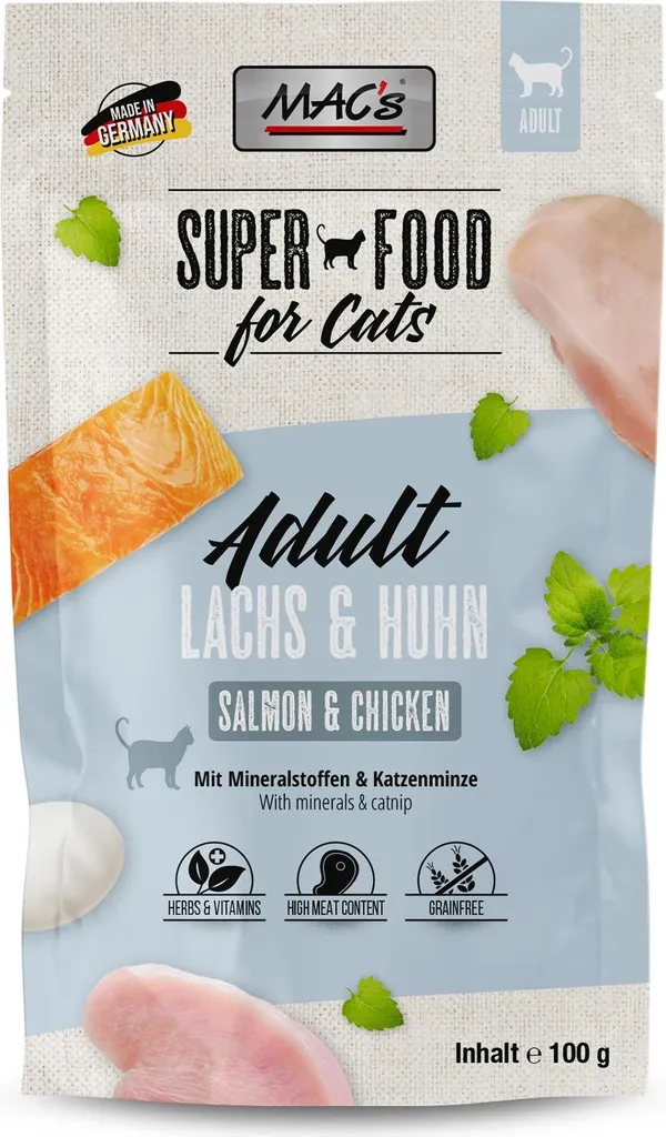 Pâtée pour chat MAC's Saumon et Poulet - 12 Sachets Fraîcheur de 100g