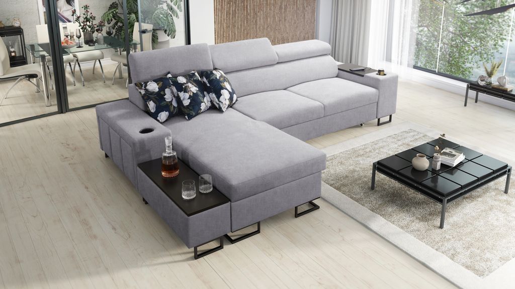 Kaiser Möbel s,modernes Ecksofa MELODY I MAXI mit Usb und Regal Sawana Lila Links