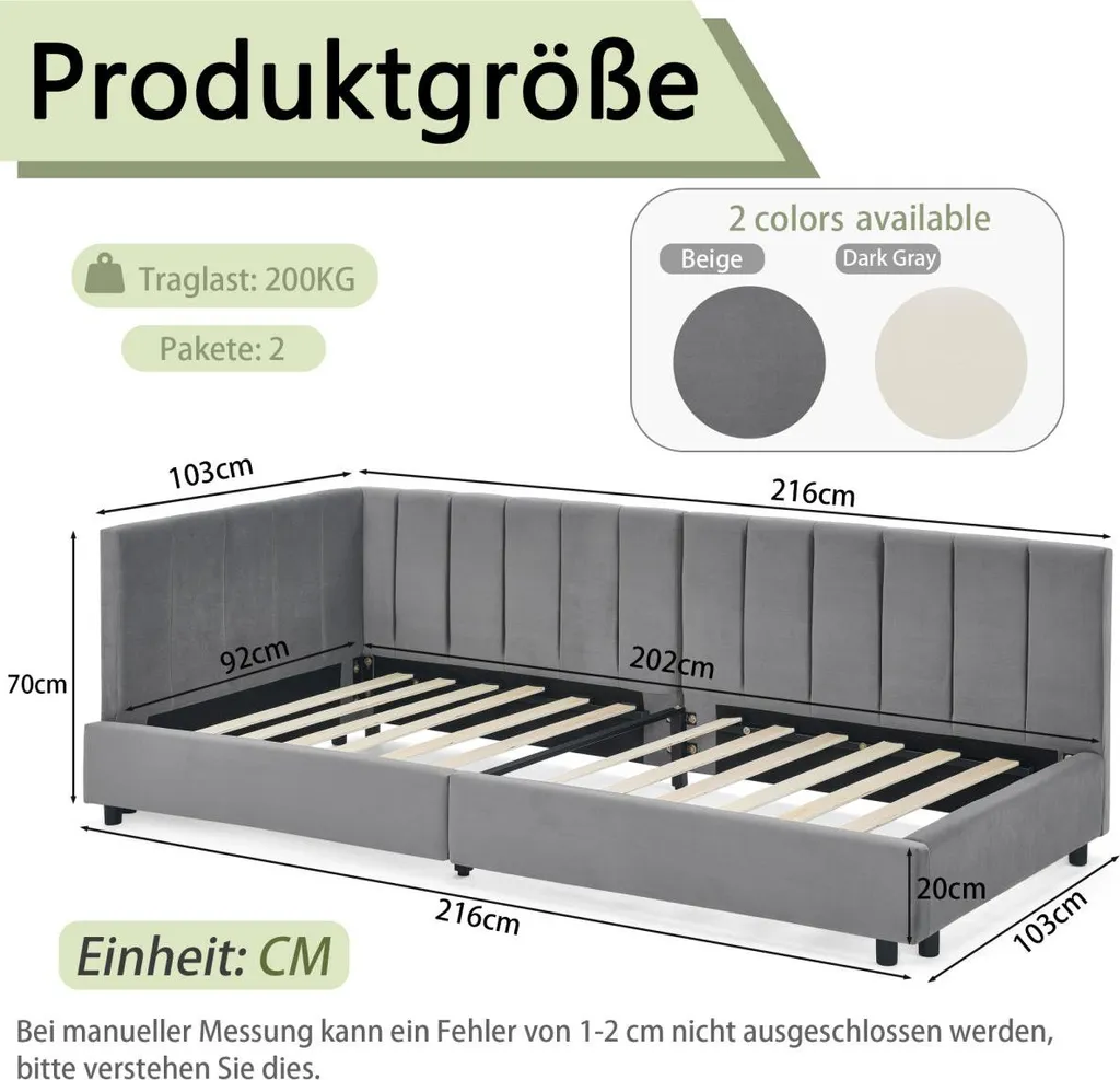 Lit simple robuste 90x200 cm en velours gris pour un sommeil sans bruit