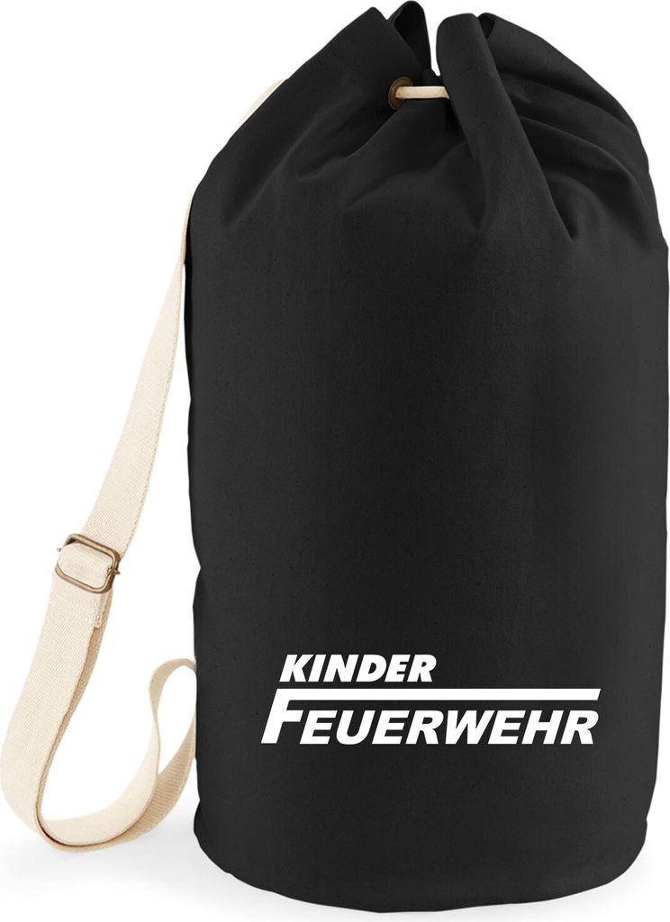 Huuraa Seesack Kinder Feuerwehr Schriftzug 20 Liter Black Baumwolle Rucksack Geschenkidee