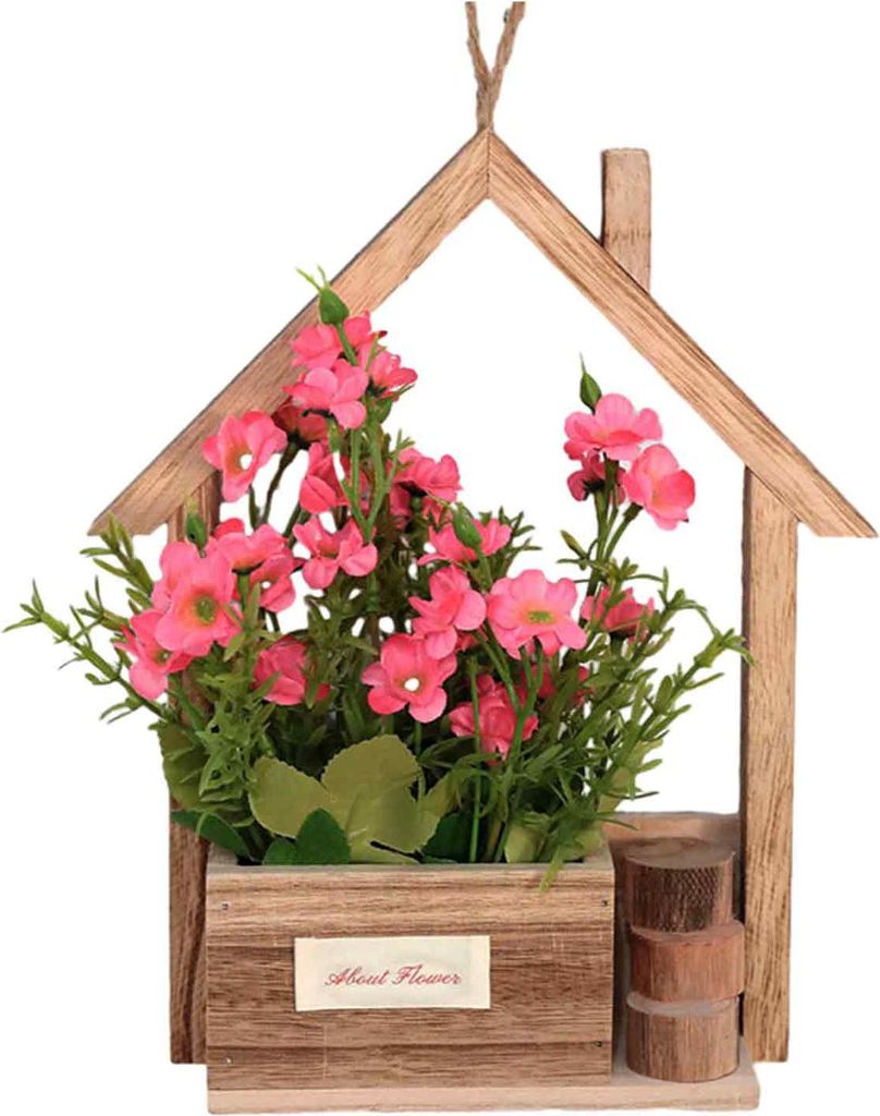 Wandpflanzer aus Holz mit künstlichen Blumen, Topfblumen, Heimwanddekoration, Kunstpflanzen im Topf für Garten, Terrasse, Wohnzimmer, Schlafzimme...