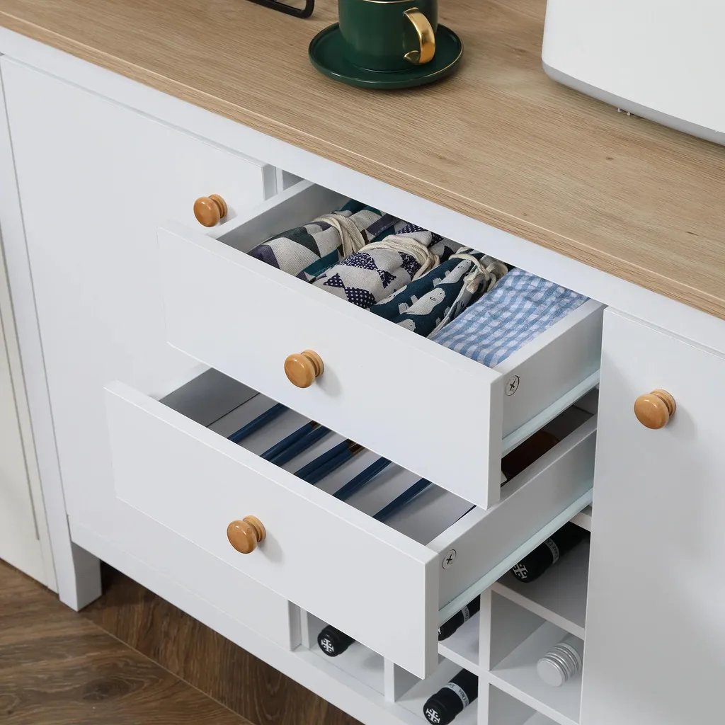 Meuble de cuisine bas blanc avec range-bouteilles et tiroirs polyvalents - 10