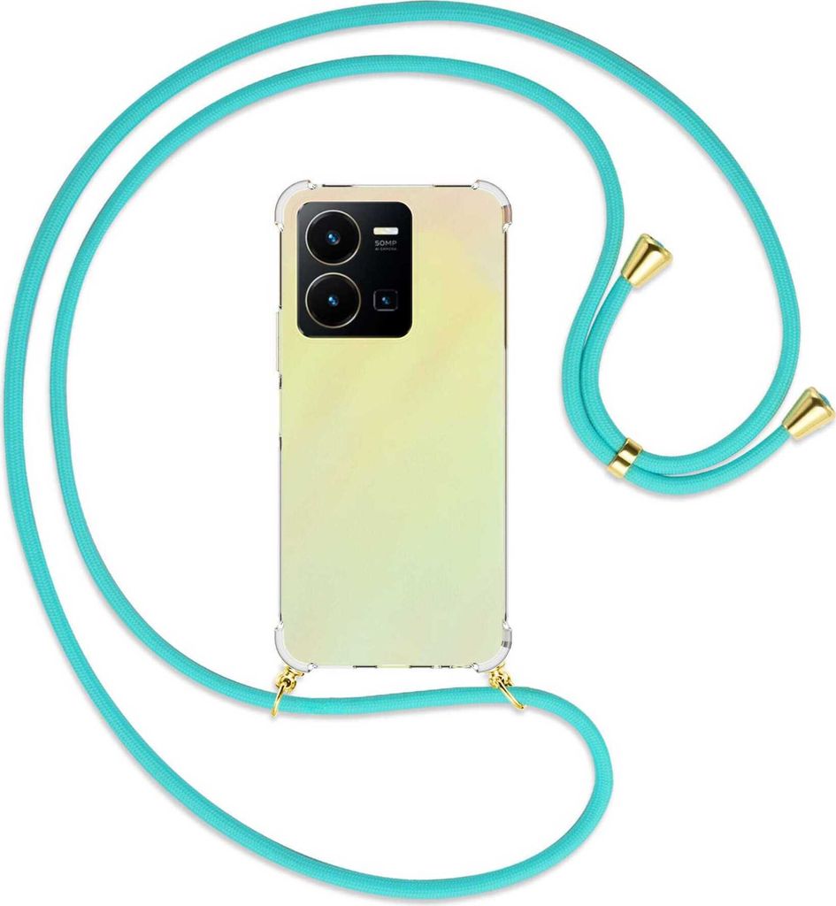 Handykette Backcover-Schutzhülle mit Band (Metall goldfarben) für vivo Y35 4G (6.58''), vivo Y22s - türkis