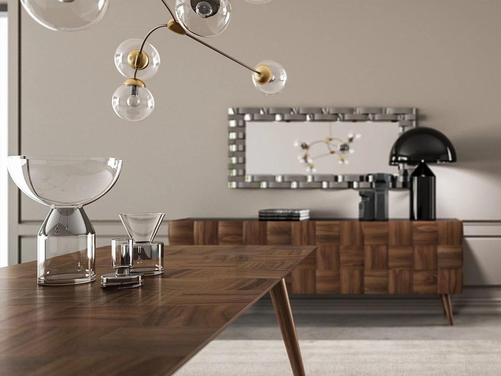 Komplett Set 7tlg Esszimmer Esstisch Neu 4x Stühle Luxus Sideboard mit Spiegel