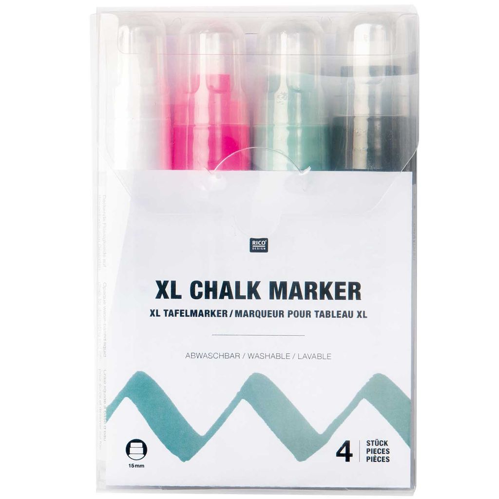 Chalk Marker Kreidemarker XL Set 4-teilig Abwischbar für Fenstern, Tafeln und Oberflächen aus Glas, Metall oder Keramik