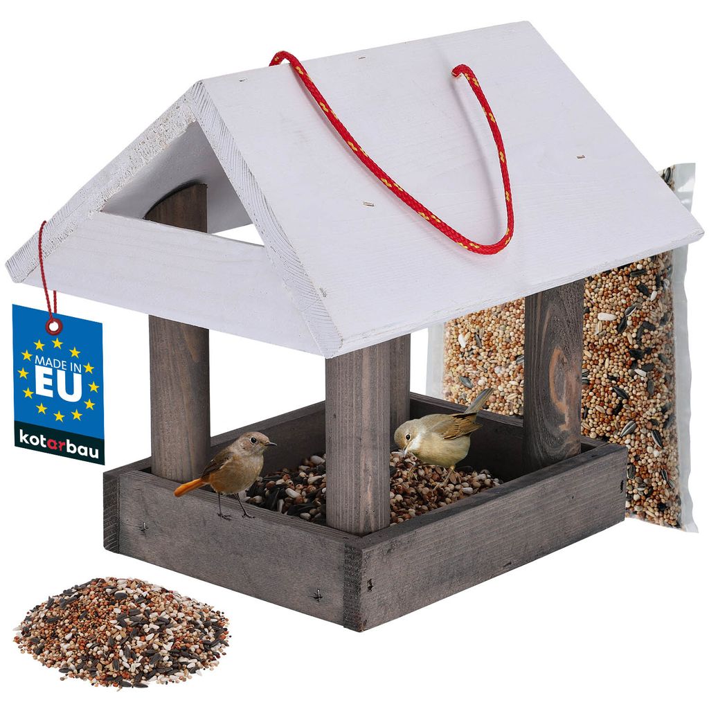KOTARBAU Vogelhaus zum Aufhängen 20x27x24 cm Vogelhäuschen aus Holz Futterhaus für Vögel + Vogelfutter 0,5 kg Vogelfutterhaus Natürlich Wei...