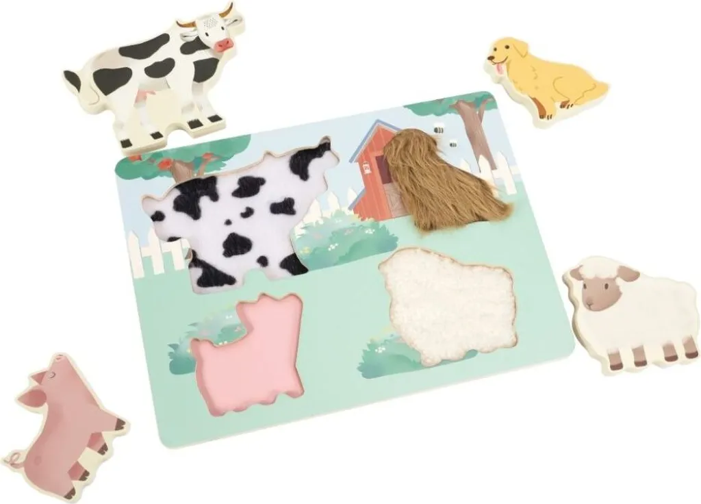 Puzzle Tattile Montessori Fattoria in Legno - Sviluppo Sensoriale