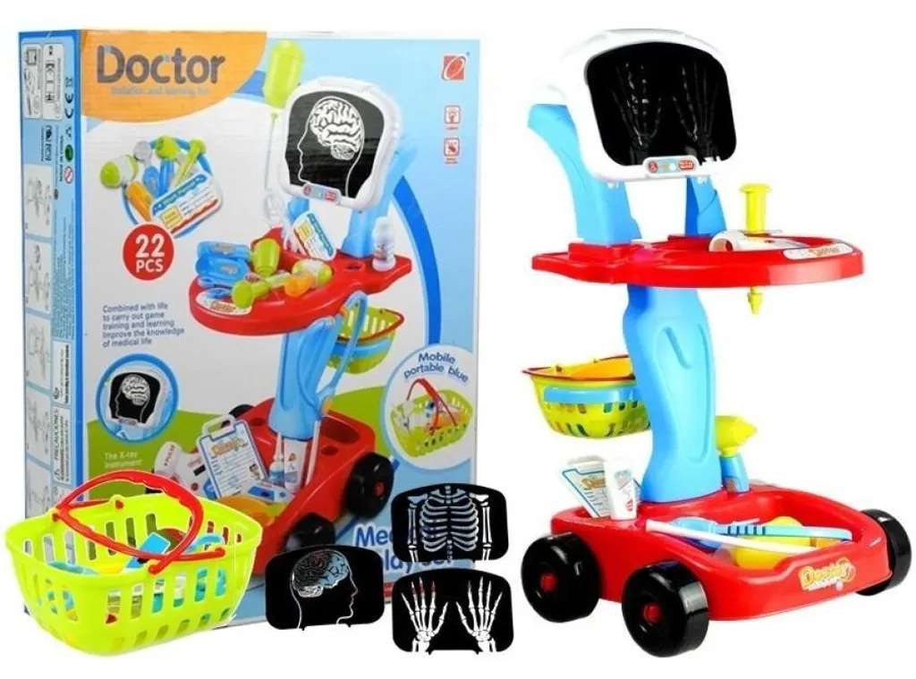 Chariot de médecin jouet avec 22 accessoires médicaux pour enfant - Bleu