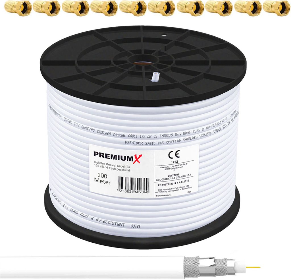 PremiumX 100m BASIC Koaxialkabel 135dB 4-fach SAT Produktbild 