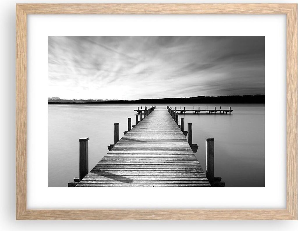 Gerahmtes Poster - Rahmen in heller Eiche - Brücke Frieden Wasser - 40x30 cm - Wand Bild - Wanddeko - Wandbilder - Kunstposter - Wandposter - Bild...