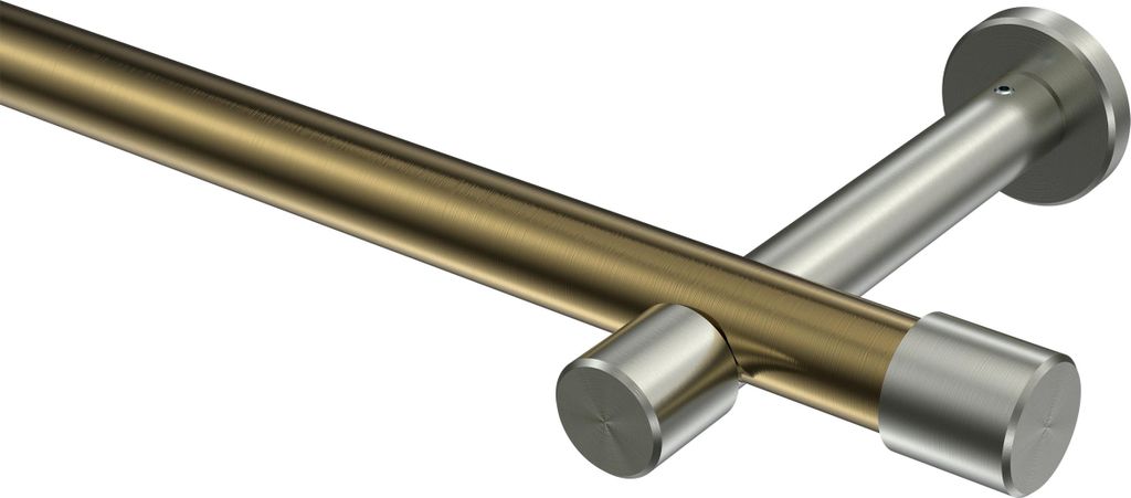 Interdeco Gardinenstange / Vorhangstange Messing Antik / Edelstahl-Optik, Typ Prestige Santo (Kappe) ohne Ringe, 20 mm Ø 1-läufig, 280 cm