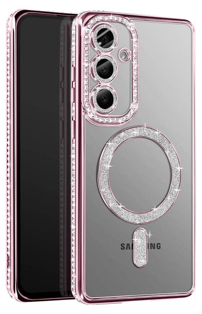 Avizar, Diamant-Hülle für Samsung Galaxy S25 MagSafe Strass-Rand, Rosa
