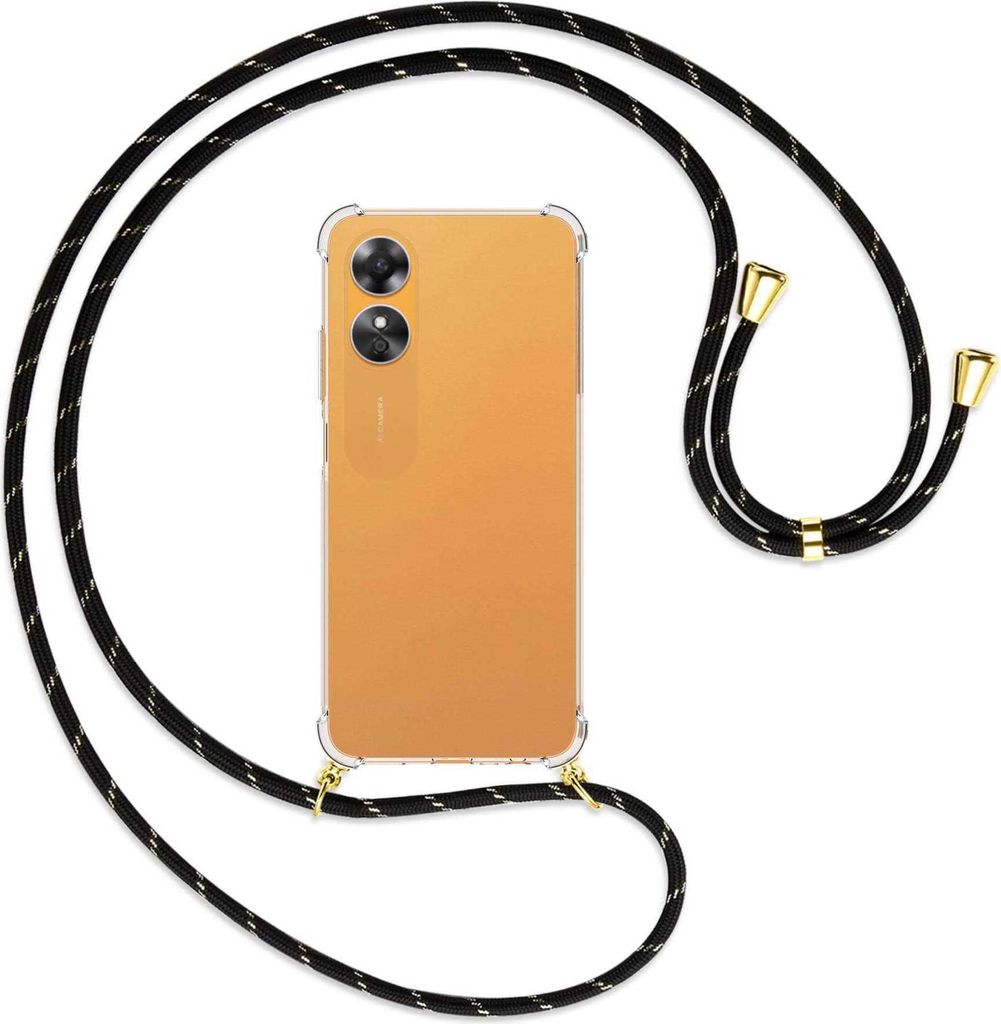 Handykette Backcover-Schutzhülle mit Band (Metall goldfarben) für Oppo A17 4G (CPH2477, 6.56'') - schwarz/gold