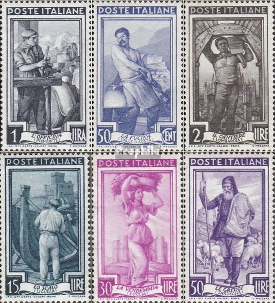 Briefmarken Italien 1955 Mi A927-931 (kompl.Ausg.) Wasserzeichen Pentagramme postfrisch Arbeit