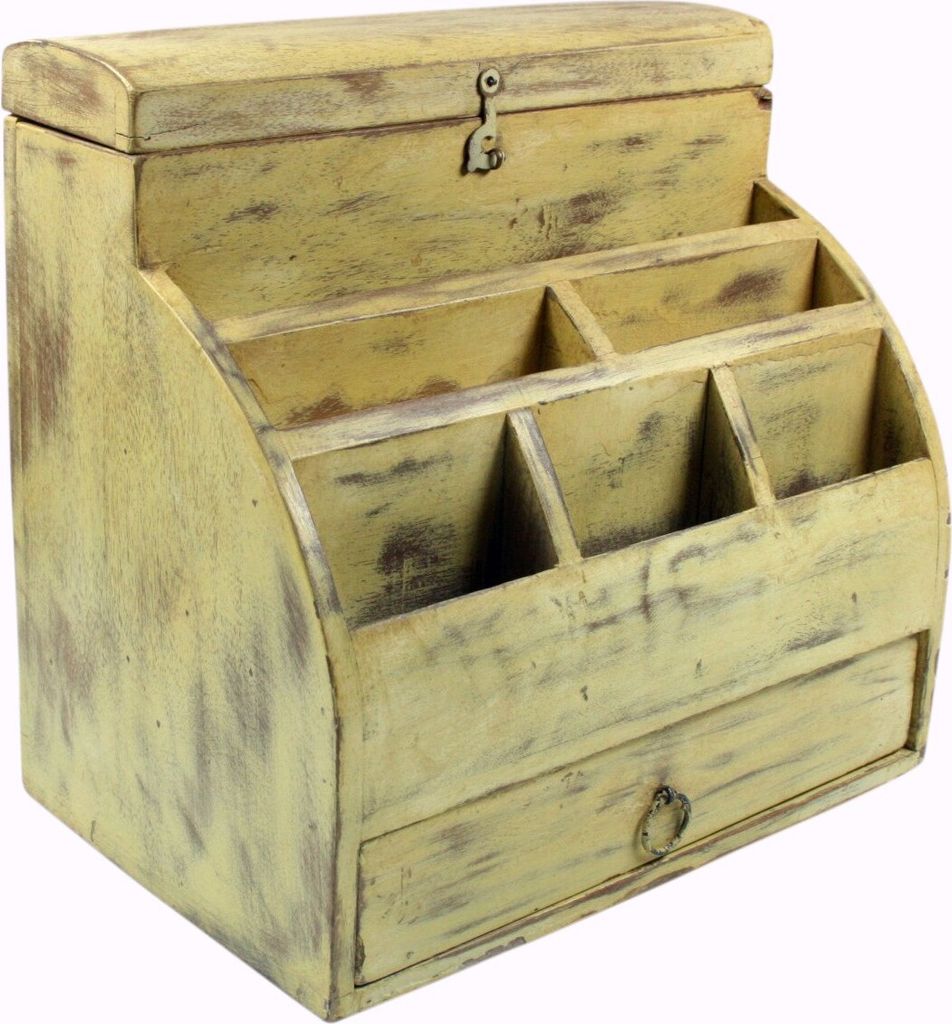 Vintage Schreibtisch Ordner, Schreibtisch Ablage - Weiß Modell 1, Holz, 30*30*20 cm, Dosen, Boxen & Schatullen