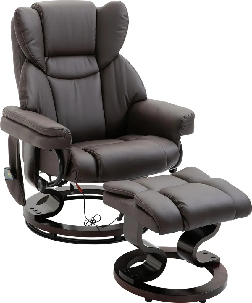 Fauteuil de massage inclinable marron Fortuna Lai avec pouf de relaxation