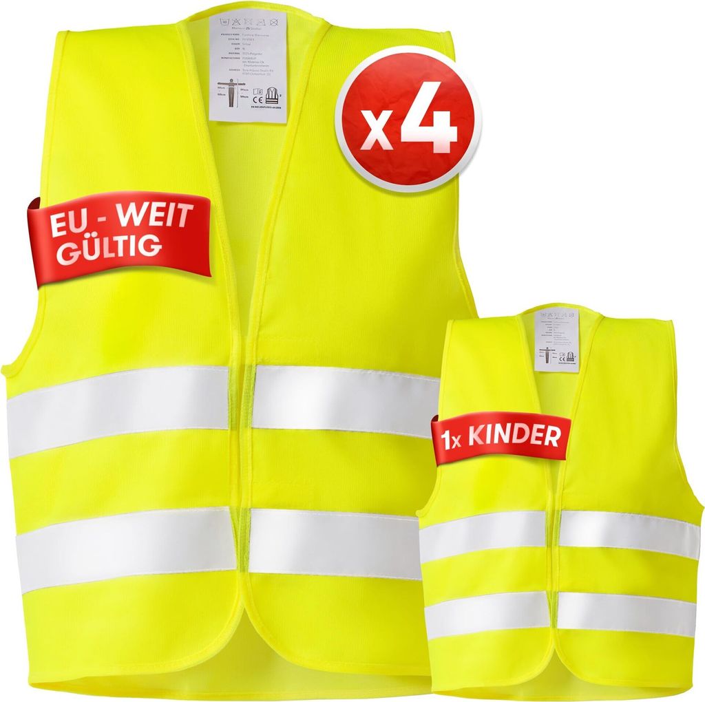 PURAHELP Warnwesten Auto 5er 4+1 Set Europaweit gültig nach Produktbild