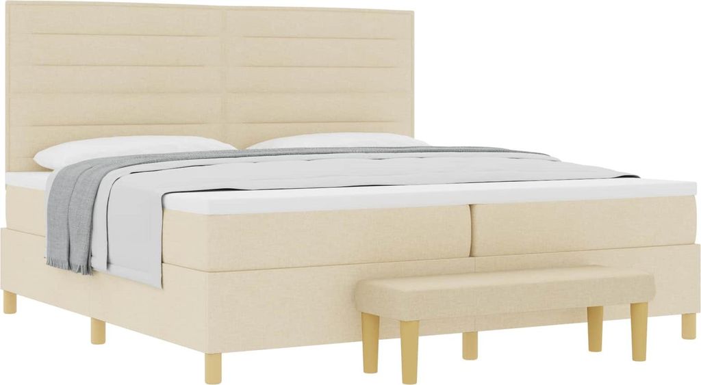 vidaXL Boxspringbett mit Matratze Creme 200 x 200 cm Stoff