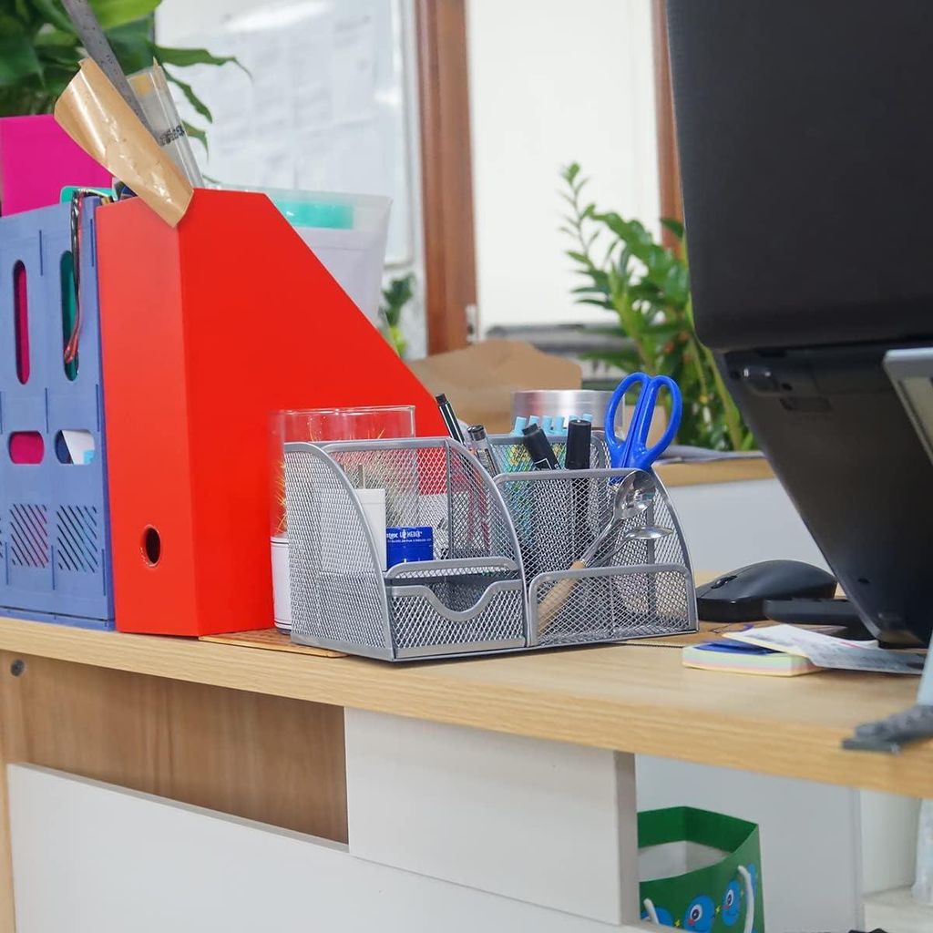 Büro-Organizer mit Sortierfächern - 6 Fächer - Silber - Metall