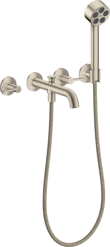 hansgrohe AXOR One 3-Loch Wannenarmatur Unterputzmodell für Wandmontage, mit Hebelgriffen und Handbrause, 48444820