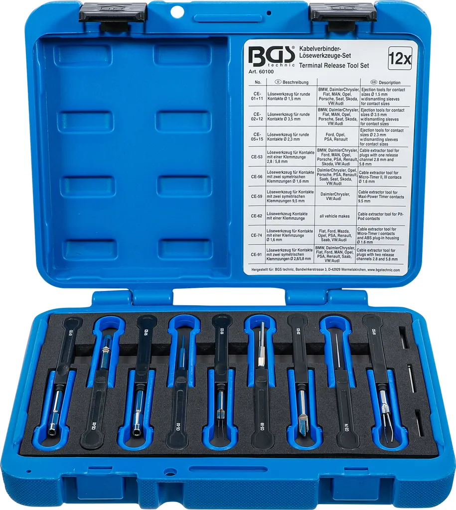 Mallette d'extracteurs de cosses universels pour câblage automobile 12pc
