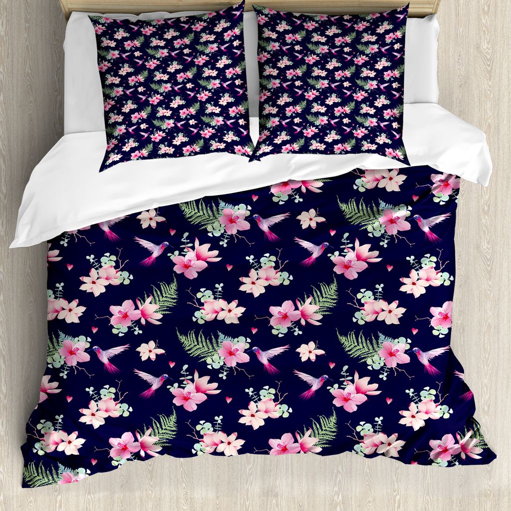 ABAKUHAUS Navy und Blush Bettbezug, Tiny Little Hearts, Milbensicher Allergiker geeignet mit Kissenbezügen, 200 cm x 200 cm - 80 x 80 cm, Indigo, ...