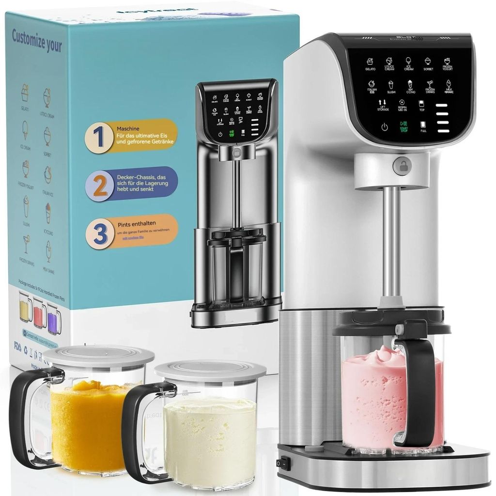 Eismaschine 12-in-1 vollautomatische Edelstahl Hausgemachte Sorbet, Milchshake, Frozen Yogurt & mehr, leicht zu reinigende Familiengröße Behälter