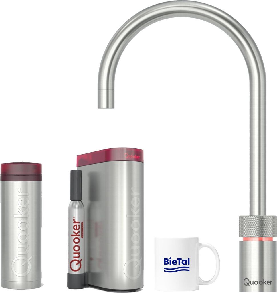 Quooker Wasserhahn Nordic Round single tap Voll Edelstahl & PRO3 & CUBE